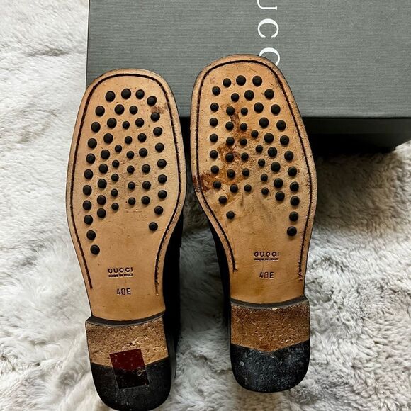 GUCCI BLACK SUEDE HORSEBIT LOAFERS EU SIZE 40E LEATHER SOLE BOX DUSTBAG MINT - Picture 5 of 15